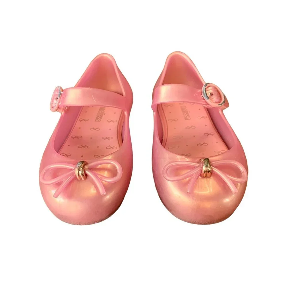 MINI MELISSA Pink Bow Mary Jane Shoes Girls 7 Jelly Flats Sweet Love IV Shoe - Picture 1 of 8